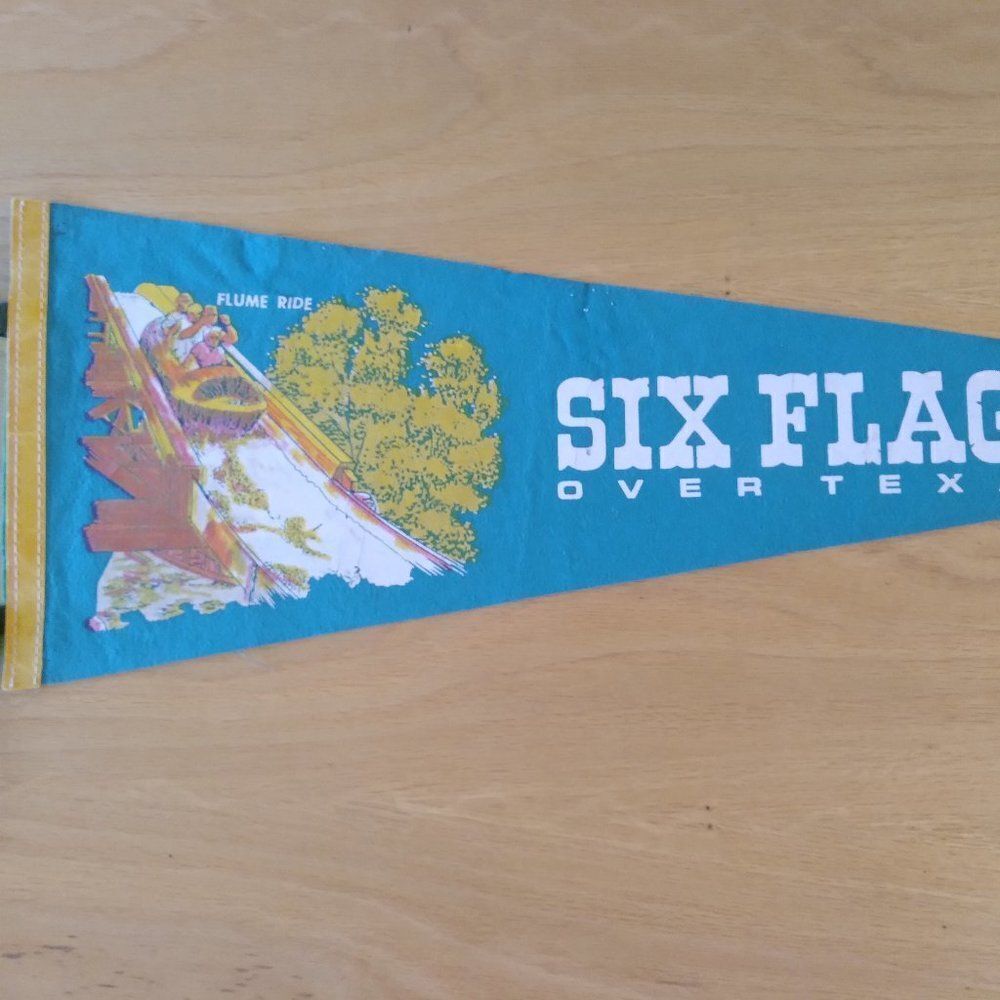 Vintage Six Flags Over Texas Flume Ride Pennant Flag
